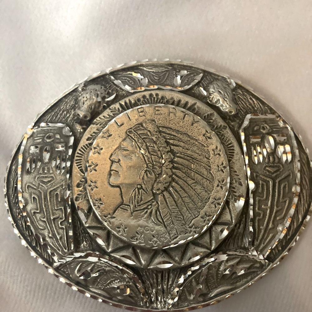 Silver Indian Head Silver Dollar Belt Buckle